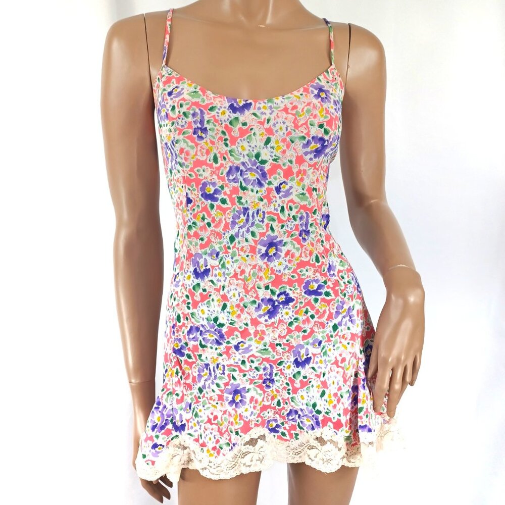 VICTORIAS SECRET Chemise Nightie Slip Mini Floral Vintage Gold Label M